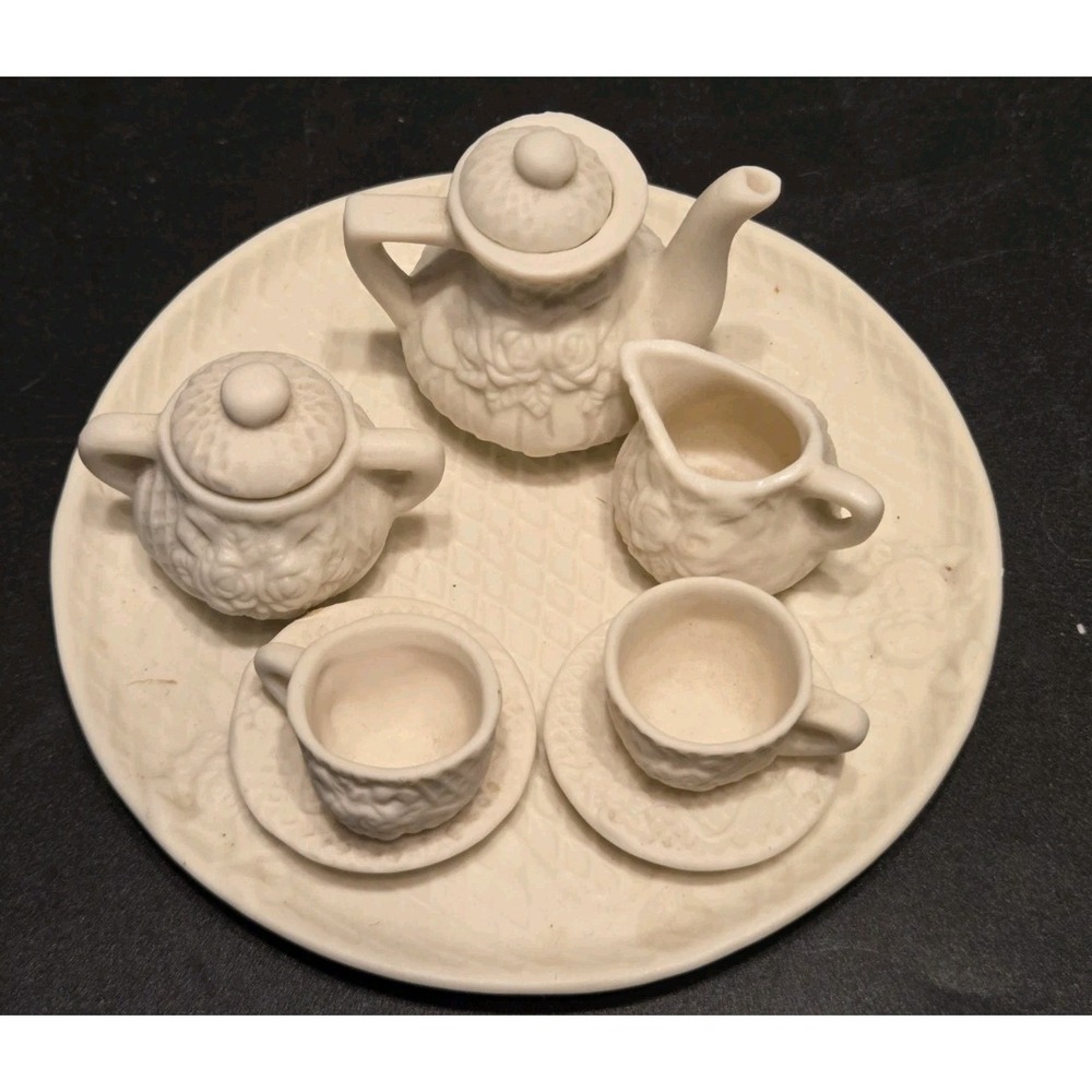 Vintage Albert E Price Miniature Bisque Tea Set 10 pc @ White Rose Doll House